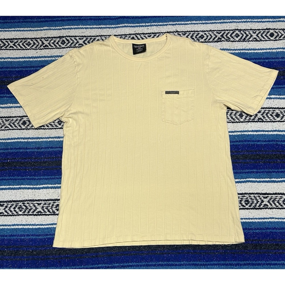 Vintage Polo Jeans Co Ralph Lauren T Shirt Mens 2XL Cream Ribbed Pocket USA